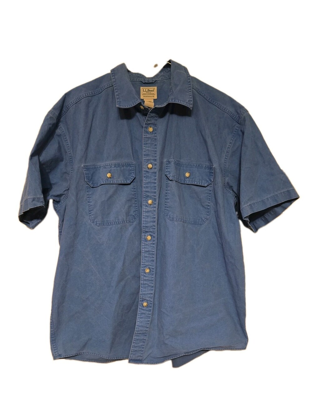 Ll Bean sunwashed Canvas Short Sleeve Button Down Shirt Blue Xl Traditional Fit